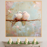 Romantic White Dove Pair on Blossoming Branch in Soft Pastel Hues Ideal for Couples Gifts and Tranquil Nature Inspired Artistic Spaces on Ready to Hang 1.5" Thick Canvas Wrap, Floating Framed Canvas, Flat Rolled Canvas